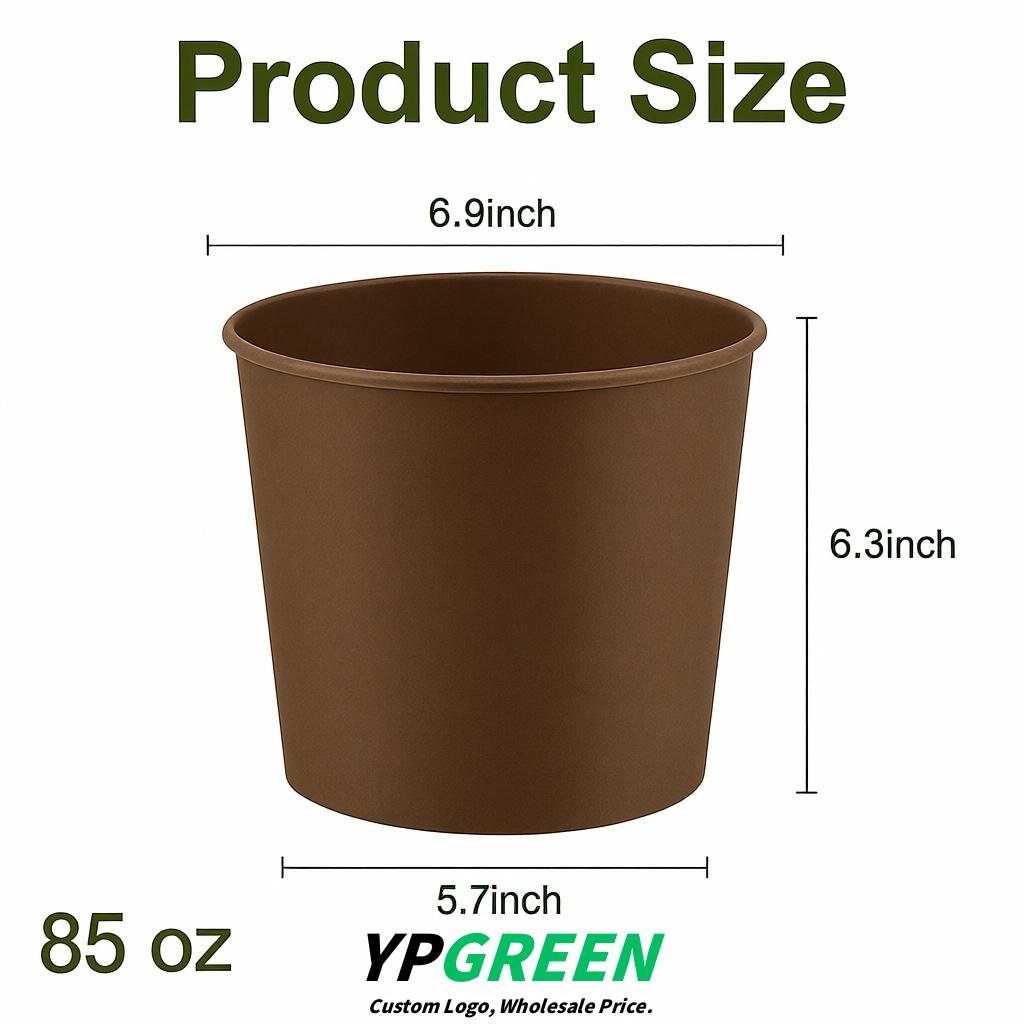 Kraft Brown 85 oz Paper Buckets 6.9x5.7x6.3 Inches Cardboard Food Container