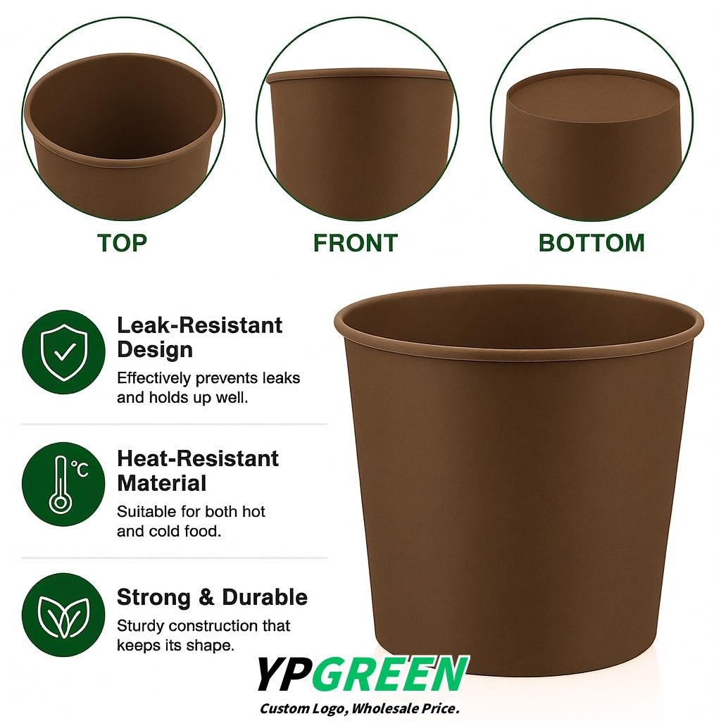 Kraft Brown 85 oz Paper Buckets 6.9x5.7x6.3 Inches Cardboard Food Container