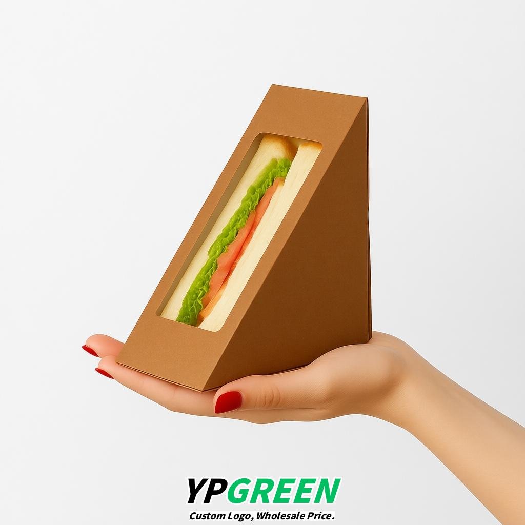 Kraft Brown Triangle Paper Sandwich Boxes with Window 4.7x4.7x2.6 Inch - Factory Direct