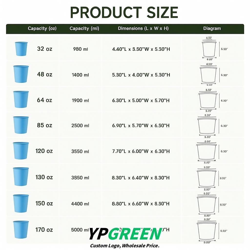 Lake Blue 85 oz Paper Buckets 6.9x5.7x6.3 Inches Cardboard Food Container