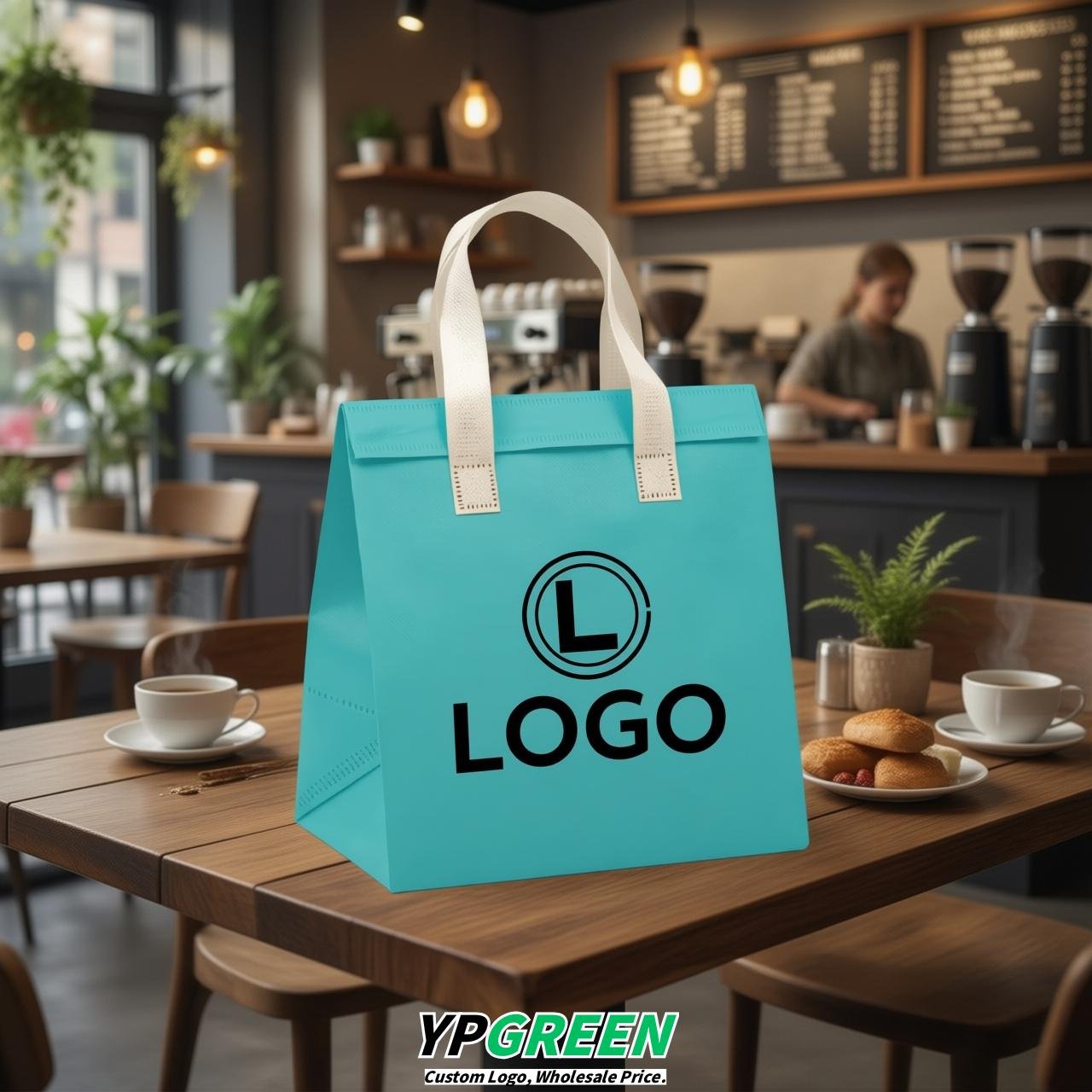 Lake Blue 4-Cup insulated take away bags wholesale 9.5 x 9.5 x 6 inches for Hot & Cold Drink Delivery