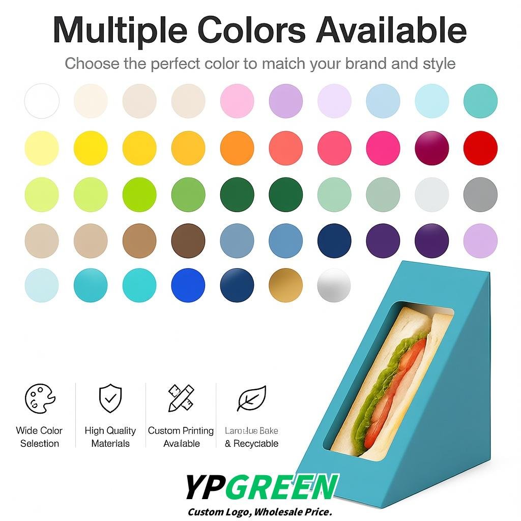 Lake Blue Triangle Paper Sandwich Boxes with Window 4.7x4.7x2.6 Inch - Factory Direct