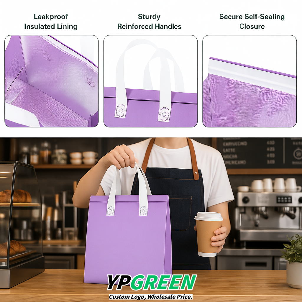 Lavender 4-Cup insulated take away bags wholesale 9.5 x 9.5 x 6 inches for Hot & Cold Drink Delivery