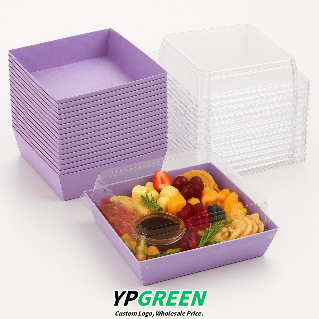 Lavender Charcuterie Boxes with Clear Lids - 4 inches & 5 inches Disposable Paper Square Food Containers