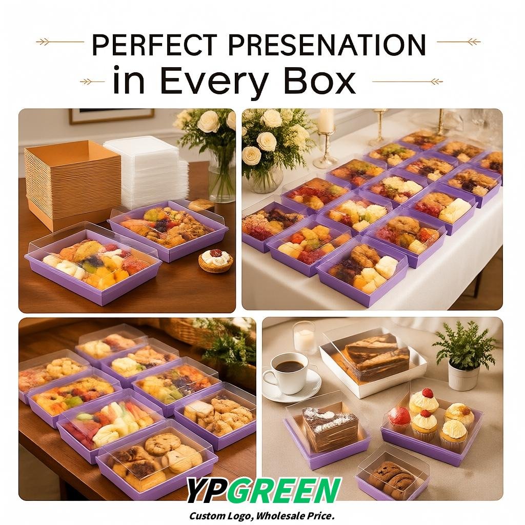 Lavender Charcuterie Boxes with Clear Lids - 4 inches & 5 inches Disposable Paper Square Food Containers