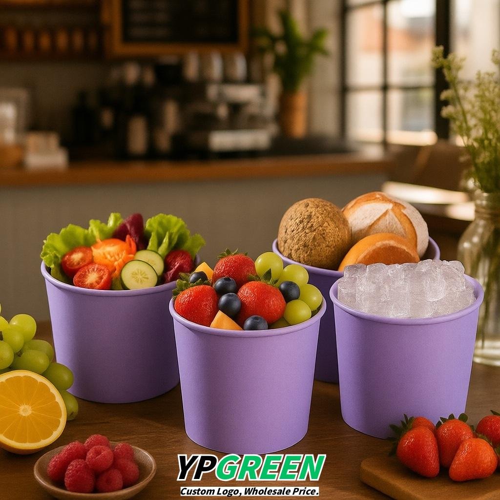 Lavender 85 oz Paper Buckets 6.9x5.7x6.3 Inches Cardboard Food Container