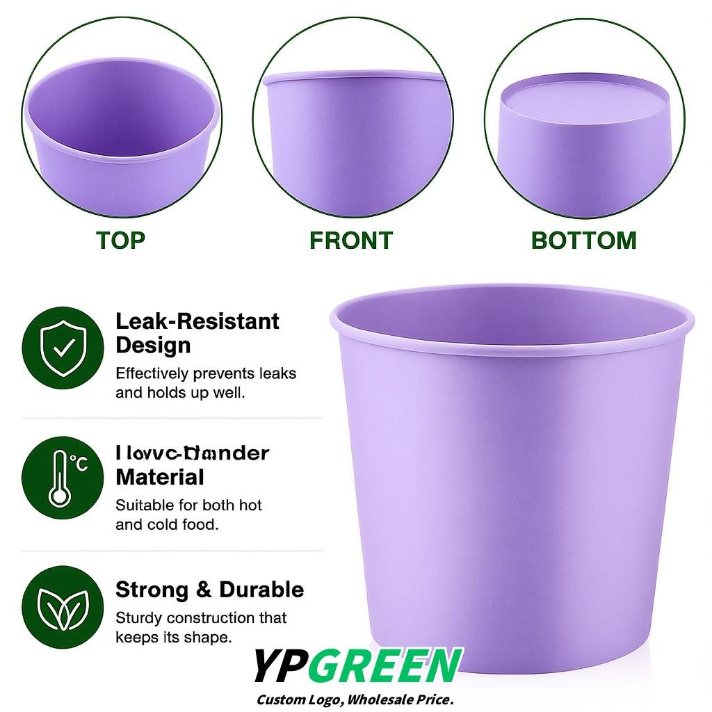 Lavender 85 oz Paper Buckets 6.9x5.7x6.3 Inches Cardboard Food Container