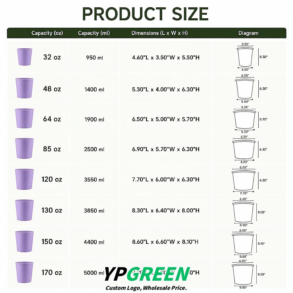 Lavender 85 oz Paper Buckets 6.9x5.7x6.3 Inches Cardboard Food Container