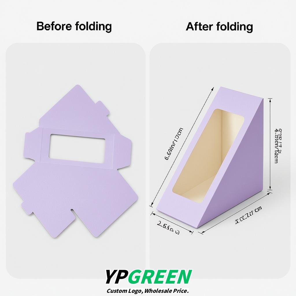 Lavender Triangle Paper Sandwich Boxes with Window 4.7x4.7x2.6 Inch - Factory Direct