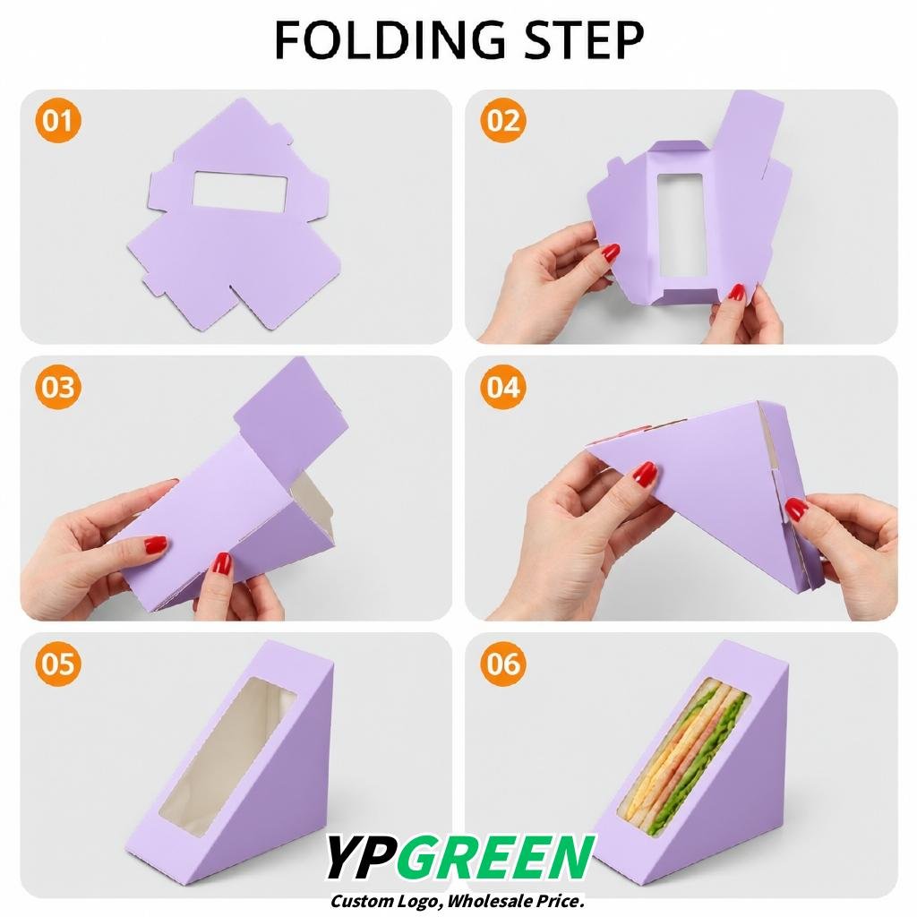 Lavender Triangle Paper Sandwich Boxes with Window 4.7x4.7x2.6 Inch - Factory Direct