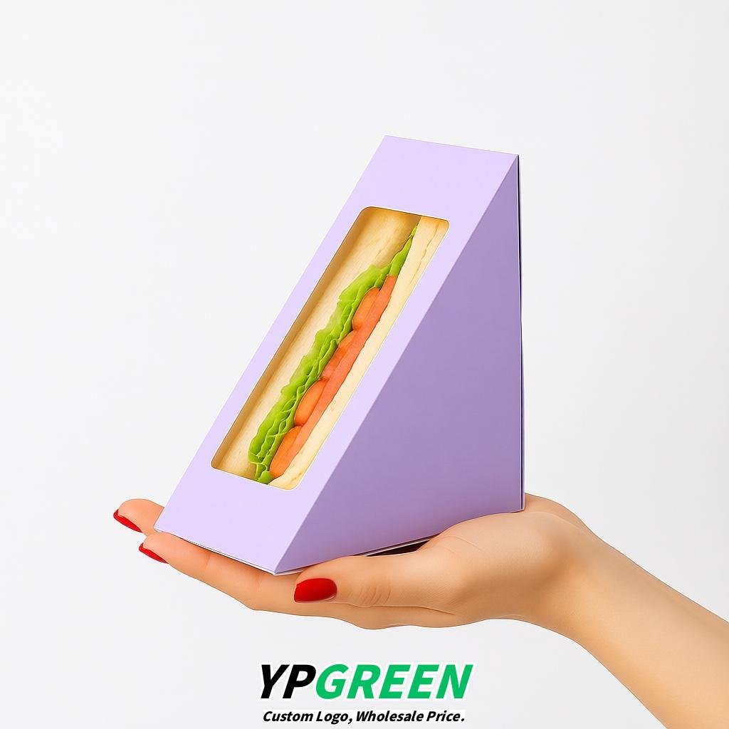 Lavender Triangle Paper Sandwich Boxes with Window 4.7x4.7x2.6 Inch - Factory Direct
