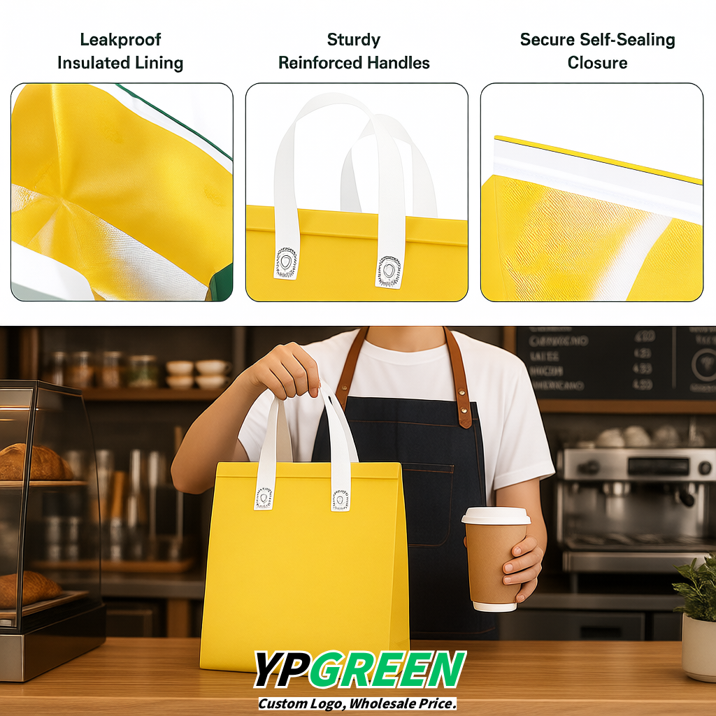 Lemon Yellow 4-Cup insulated take away bags wholesale 9.5 x 9.5 x 6 inches for Hot & Cold Drink Delivery