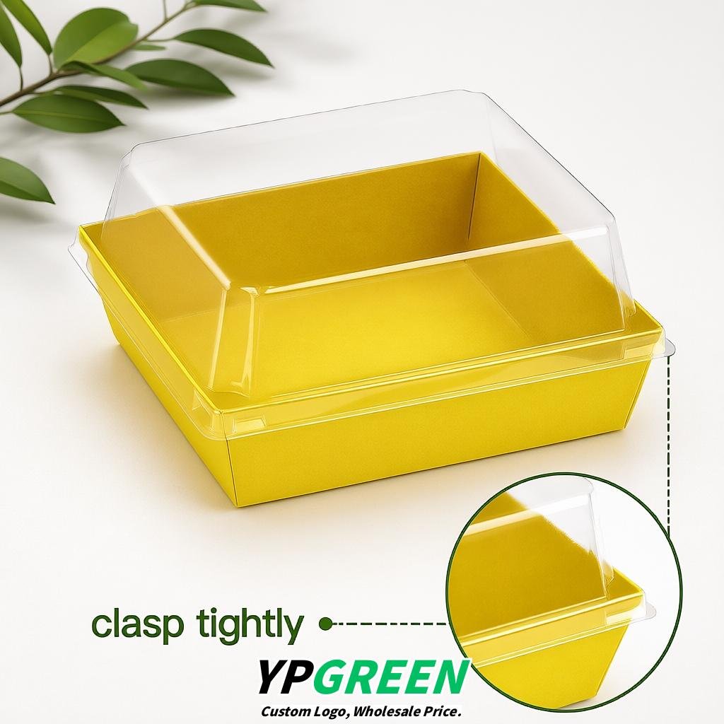Lemon Yellow Charcuterie Boxes with Clear Lids - 4 inches & 5 inches Disposable Paper Square Food Containers