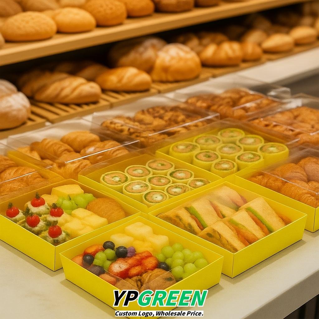 Lemon Yellow Charcuterie Boxes with Clear Lids - 4 inches & 5 inches Disposable Paper Square Food Containers
