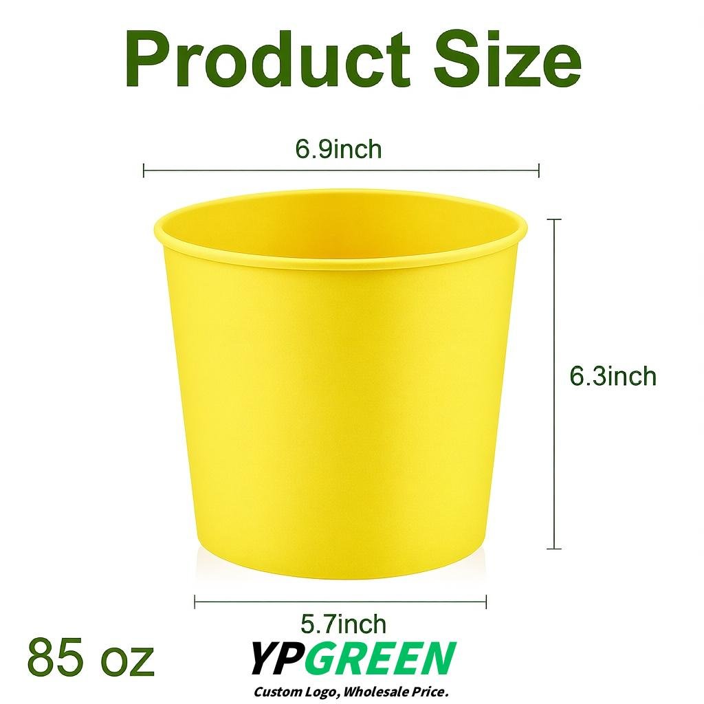 Lemon Yellow 85 oz Paper Buckets 6.9x5.7x6.3 Inches Cardboard Food Container