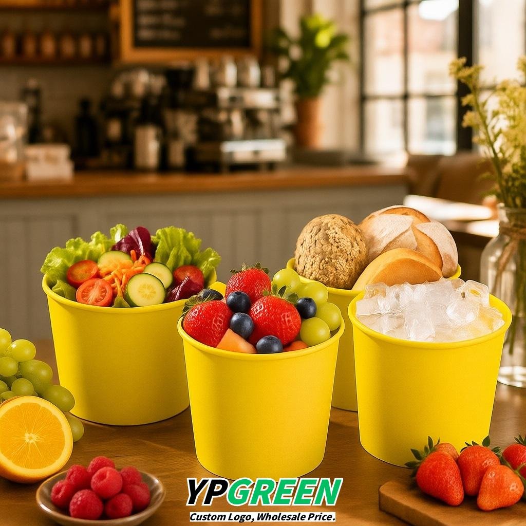 Lemon Yellow 85 oz Paper Buckets 6.9x5.7x6.3 Inches Cardboard Food Container