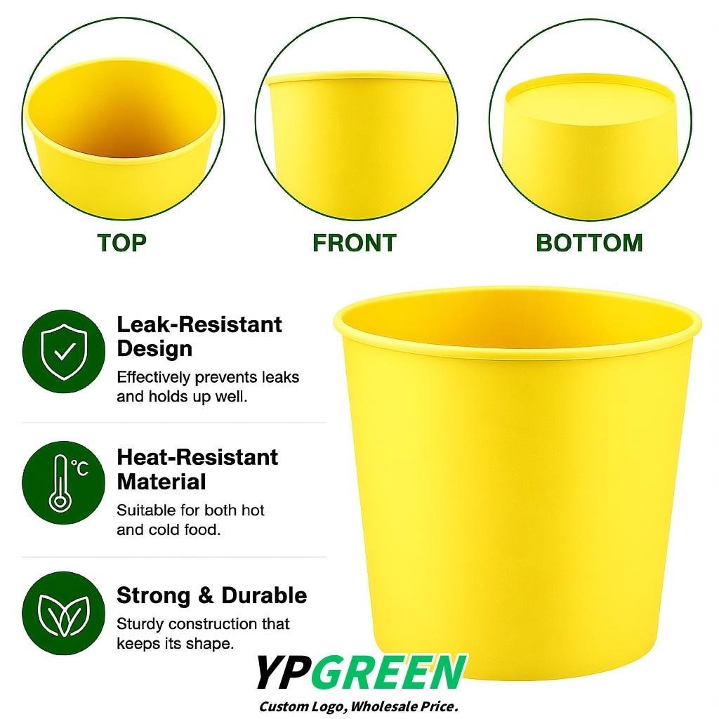Lemon Yellow 85 oz Paper Buckets 6.9x5.7x6.3 Inches Cardboard Food Container