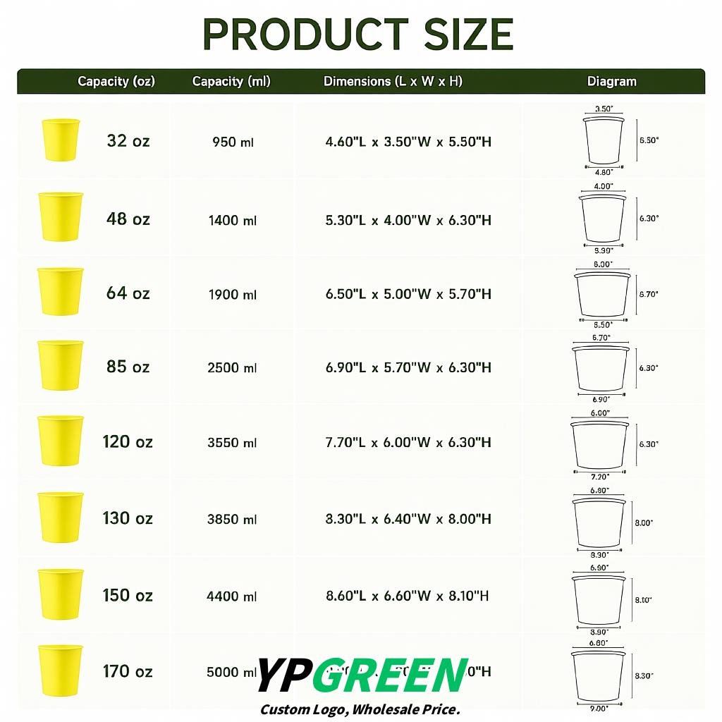 Lemon Yellow 85 oz Paper Buckets 6.9x5.7x6.3 Inches Cardboard Food Container