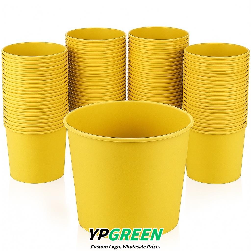 Lemon Yellow 85 oz Paper Buckets 6.9x5.7x6.3 Inches Cardboard Food Container