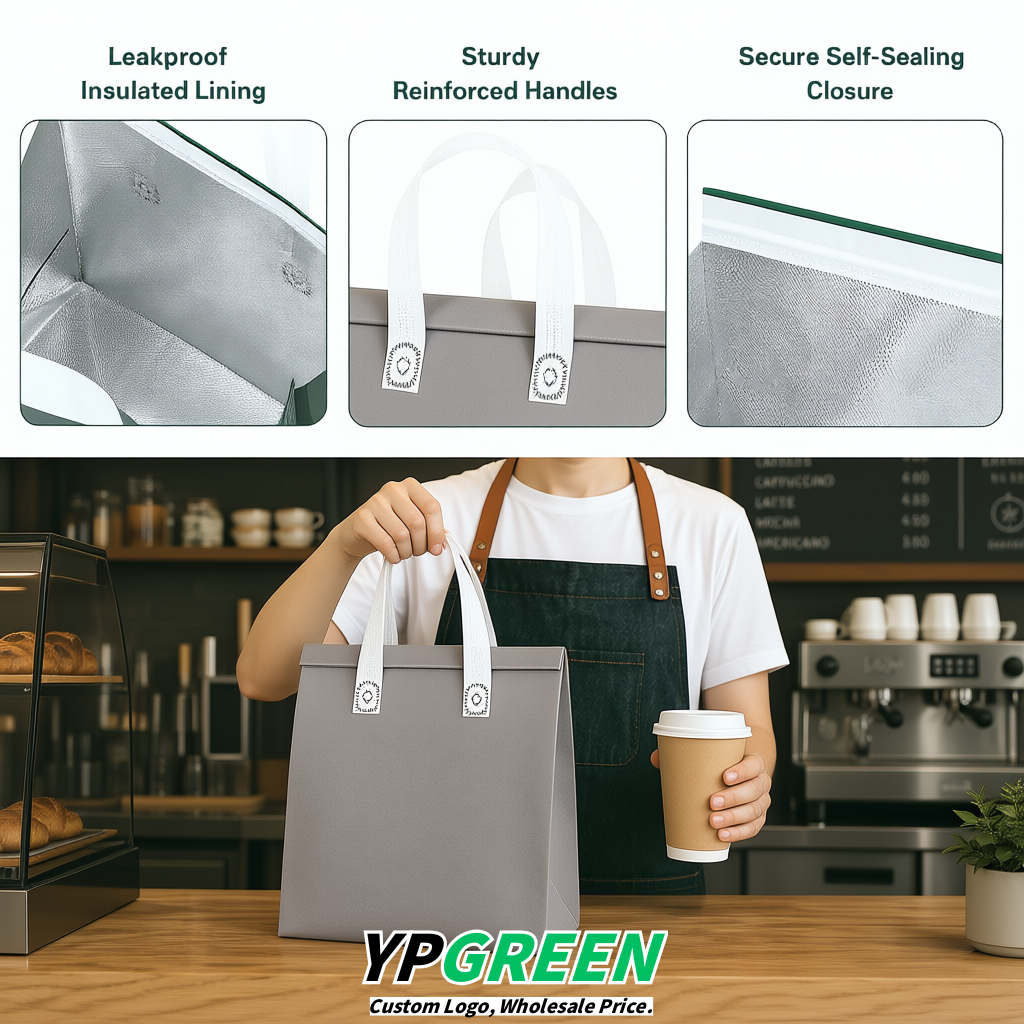 Light Slate Gray 4-Cup insulated take away bags wholesale 9.5 x 9.5 x 6 inches for Hot & Cold Drink Delivery