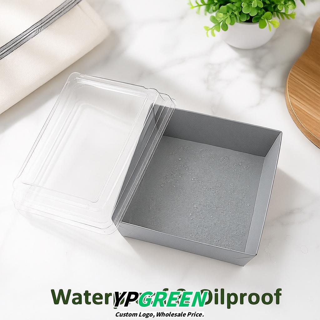 Light Slate Gray Charcuterie Boxes with Clear Lids - 4 inches & 5 inches Disposable Paper Square Food Containers