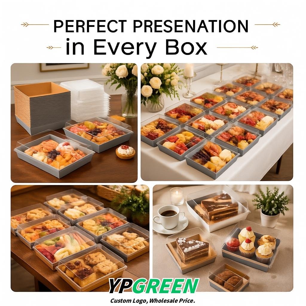 Light Slate Gray Charcuterie Boxes with Clear Lids - 4 inches & 5 inches Disposable Paper Square Food Containers