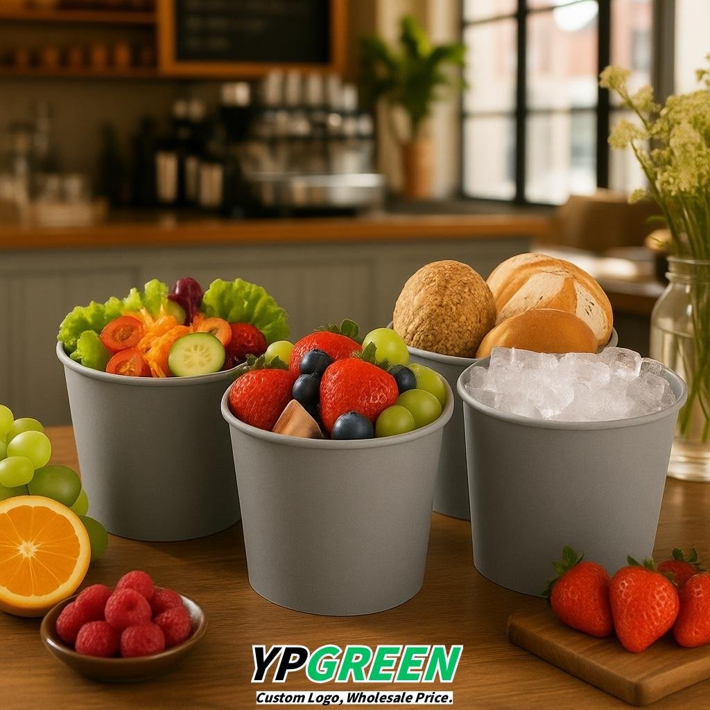 Light Slate Gray 85 oz Paper Buckets 6.9x5.7x6.3 Inches Cardboard Food Container