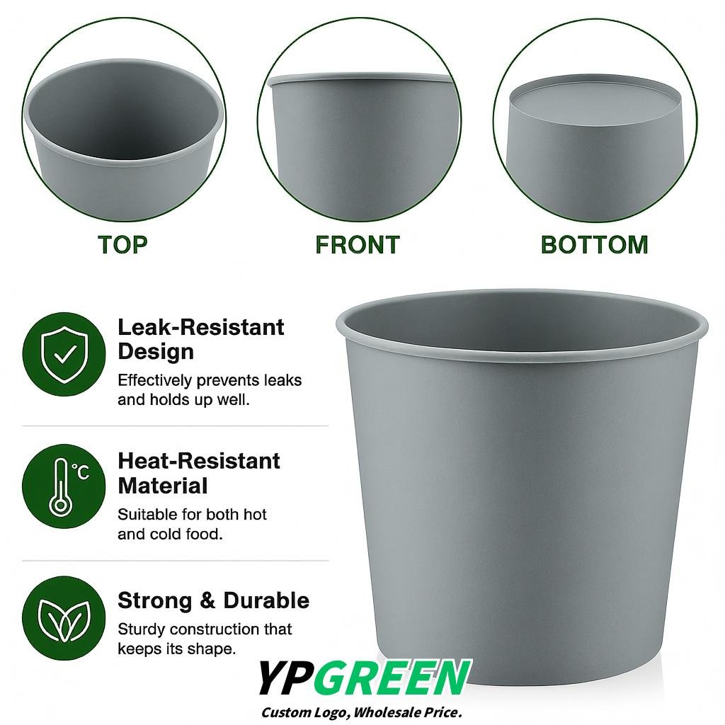 Light Slate Gray 85 oz Paper Buckets 6.9x5.7x6.3 Inches Cardboard Food Container