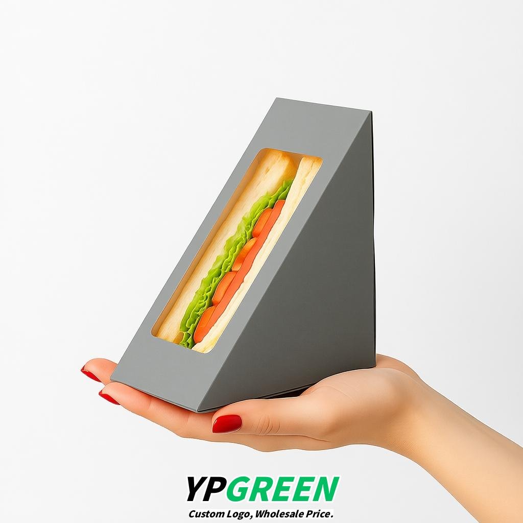 Light Slate Gray Triangle Paper Sandwich Boxes with Window 4.7x4.7x2.6 Inch - Factory Direct