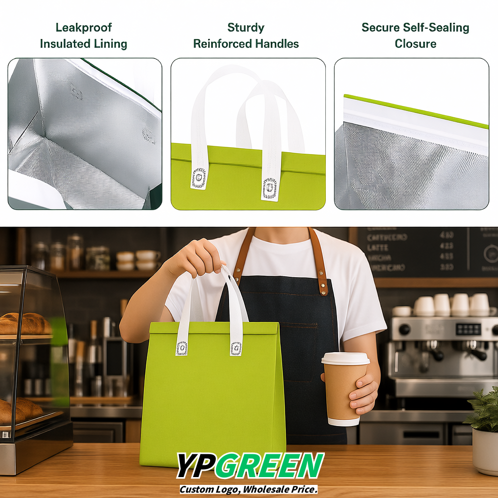 Lime Green 4-Cup insulated take away bags wholesale 9.5 x 9.5 x 6 inches for Hot & Cold Drink Delivery