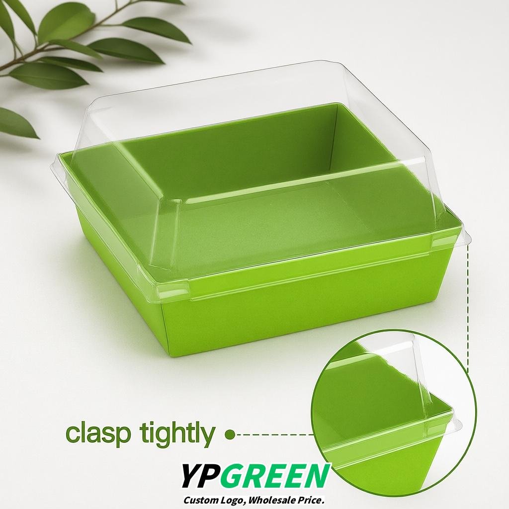 Lime Green Charcuterie Boxes with Clear Lids - 4 inches & 5 inches Disposable Paper Square Food Containers