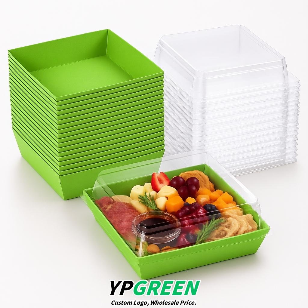Lime Green Charcuterie Boxes with Clear Lids - 4 inches & 5 inches Disposable Paper Square Food Containers
