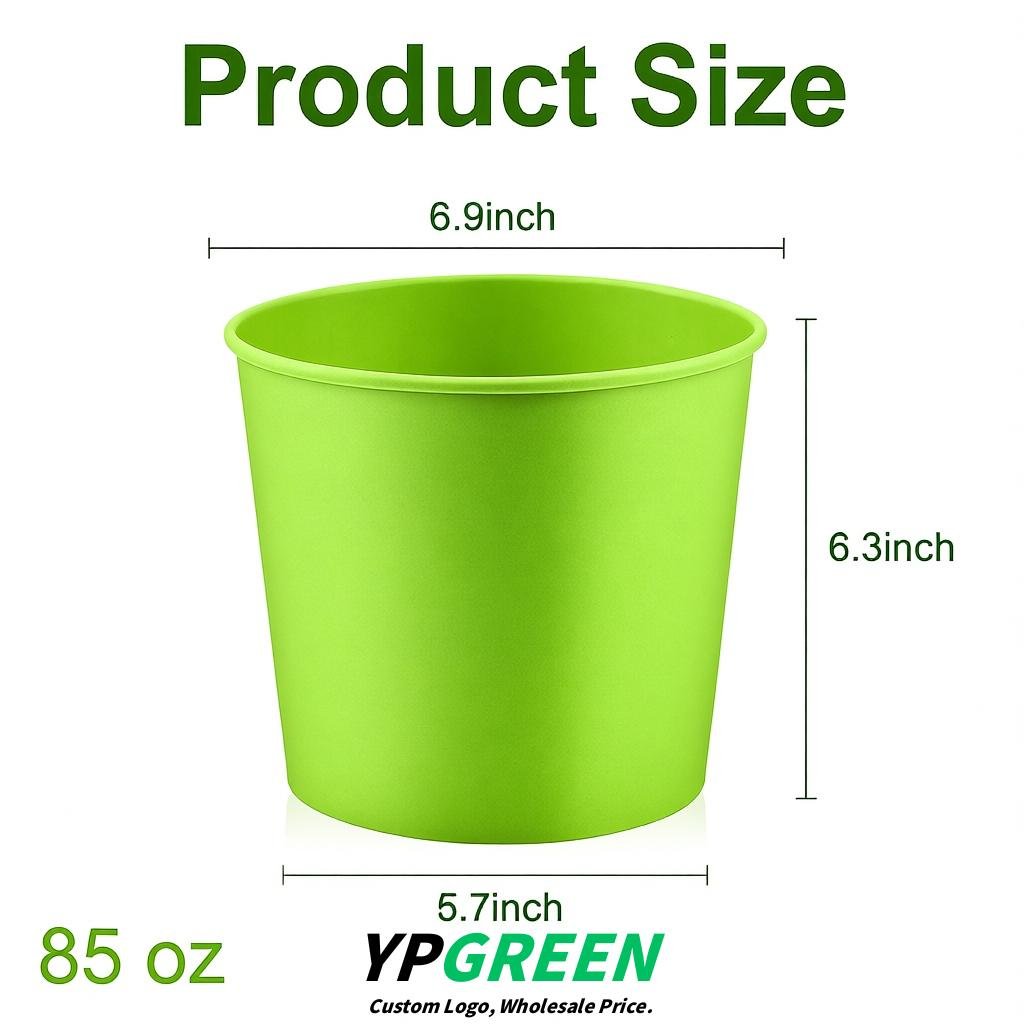Lime Green 85 oz Paper Buckets 6.9x5.7x6.3 Inches Cardboard Food Container