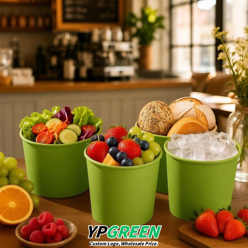 Lime Green 85 oz Paper Buckets 6.9x5.7x6.3 Inches Cardboard Food Container