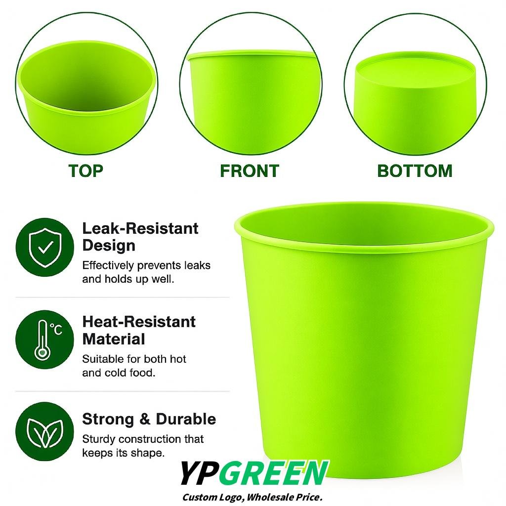 Lime Green 85 oz Paper Buckets 6.9x5.7x6.3 Inches Cardboard Food Container