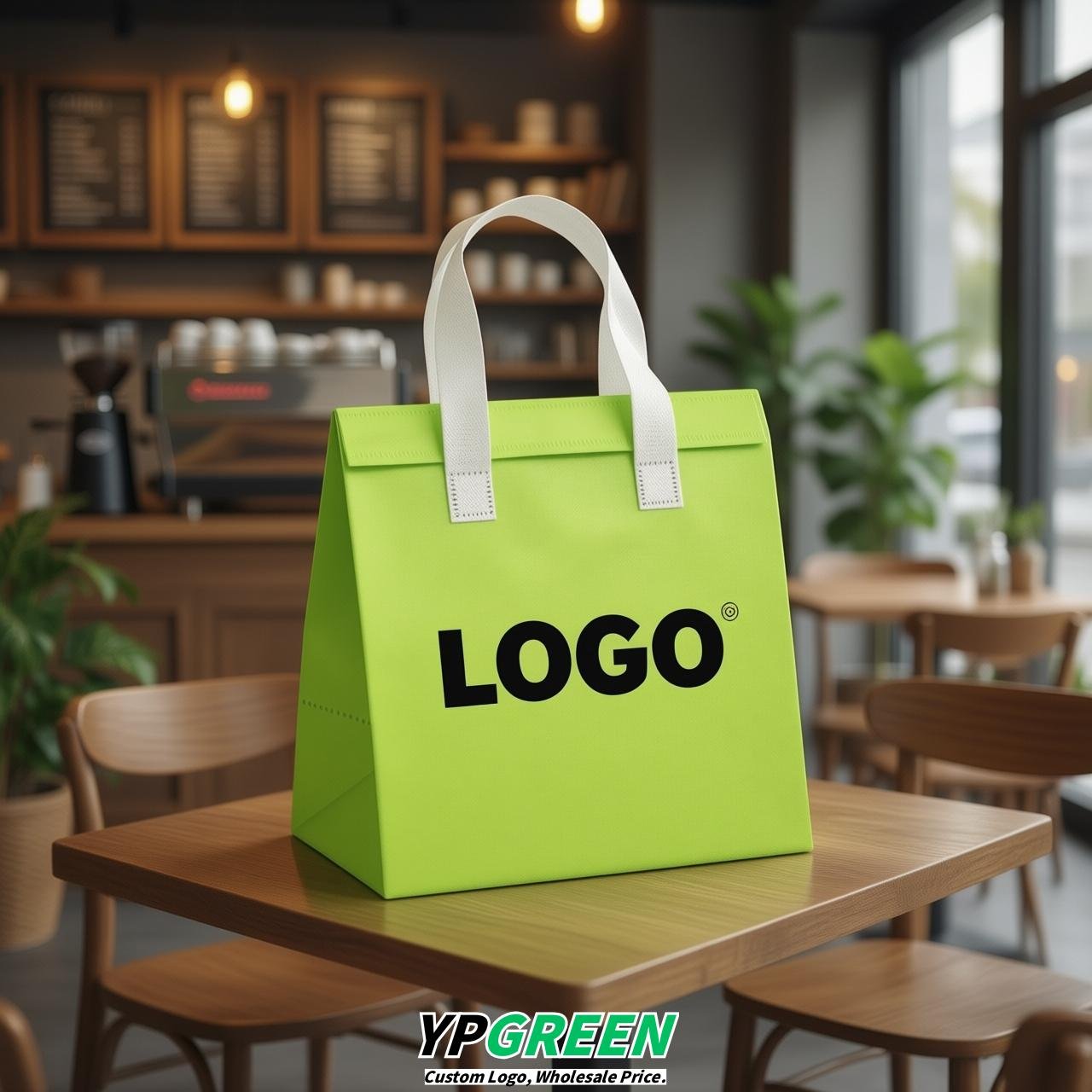 Lime Green 4-Cup insulated take away bags wholesale 9.5 x 9.5 x 6 inches for Hot & Cold Drink Delivery