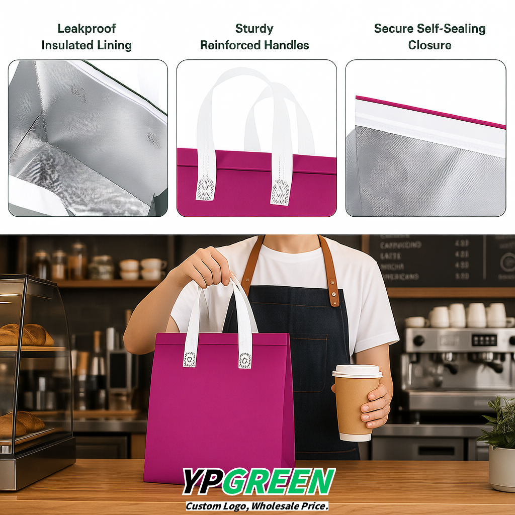 Magenta 4-Cup insulated take away bags wholesale 9.5 x 9.5 x 6 inches for Hot & Cold Drink Delivery