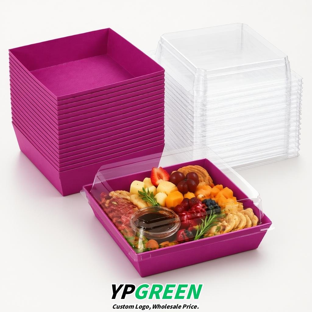 Magenta Charcuterie Boxes with Clear Lids - 4 inches & 5 inches Disposable Paper Square Food Containers
