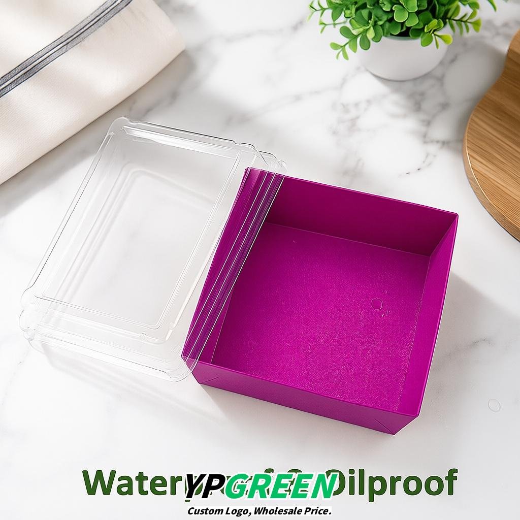 Magenta Charcuterie Boxes with Clear Lids - 4 inches & 5 inches Disposable Paper Square Food Containers