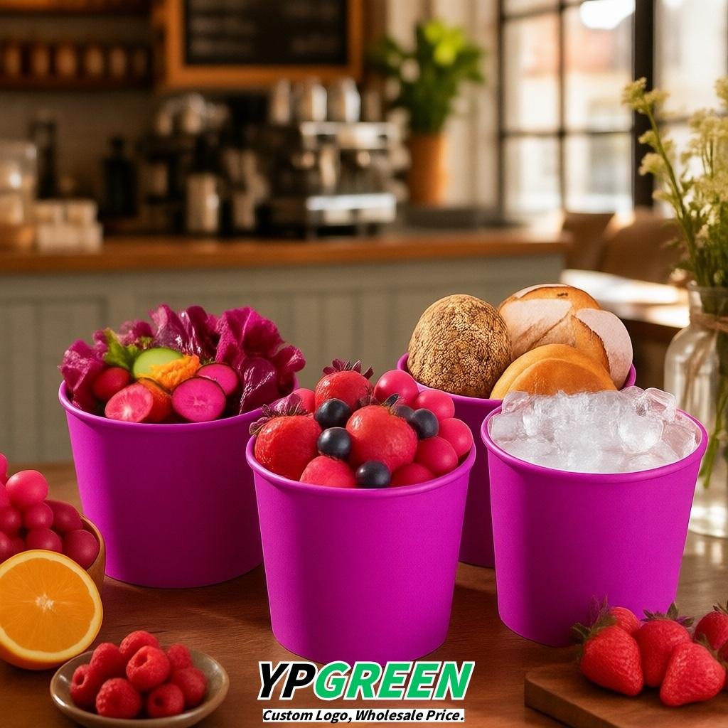 Magenta 85 oz Paper Buckets 6.9x5.7x6.3 Inches Cardboard Food Container