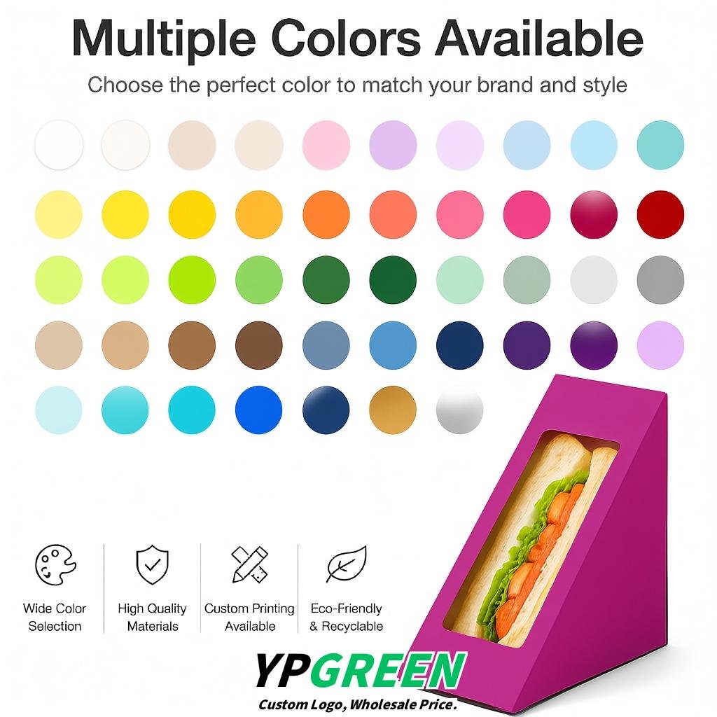 Magenta Triangle Paper Sandwich Boxes with Window 4.7x4.7x2.6 Inch - Factory Direct