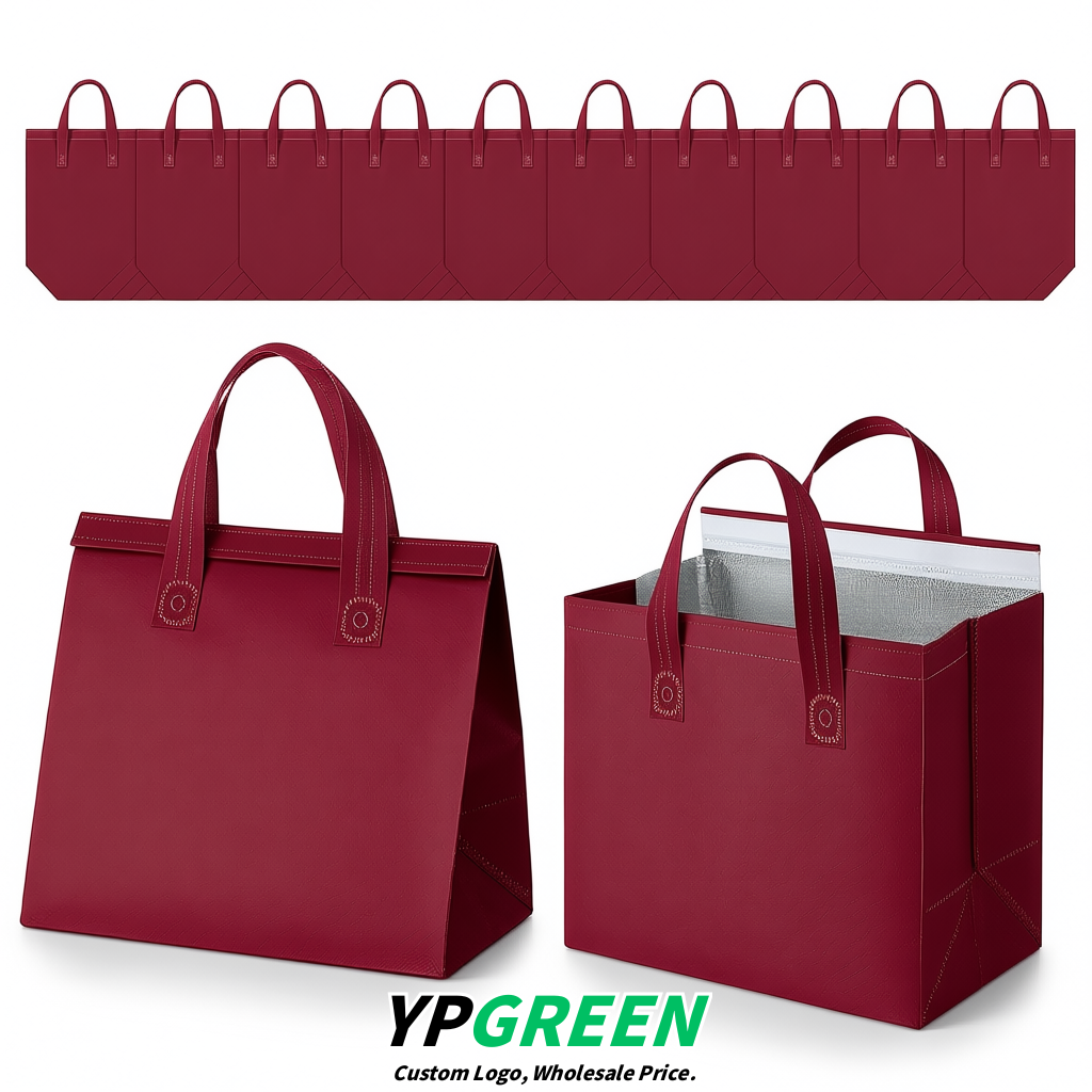 Maroon 4-Cup insulated take away bags wholesale 9.5 x 9.5 x 6 inches for Hot & Cold Drink Delivery