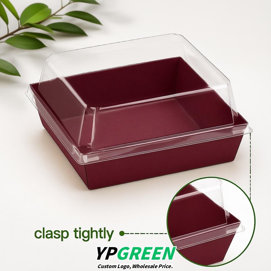 Maroon Charcuterie Boxes with Clear Lids - 4 inches & 5 inches Disposable Paper Square Food Containers