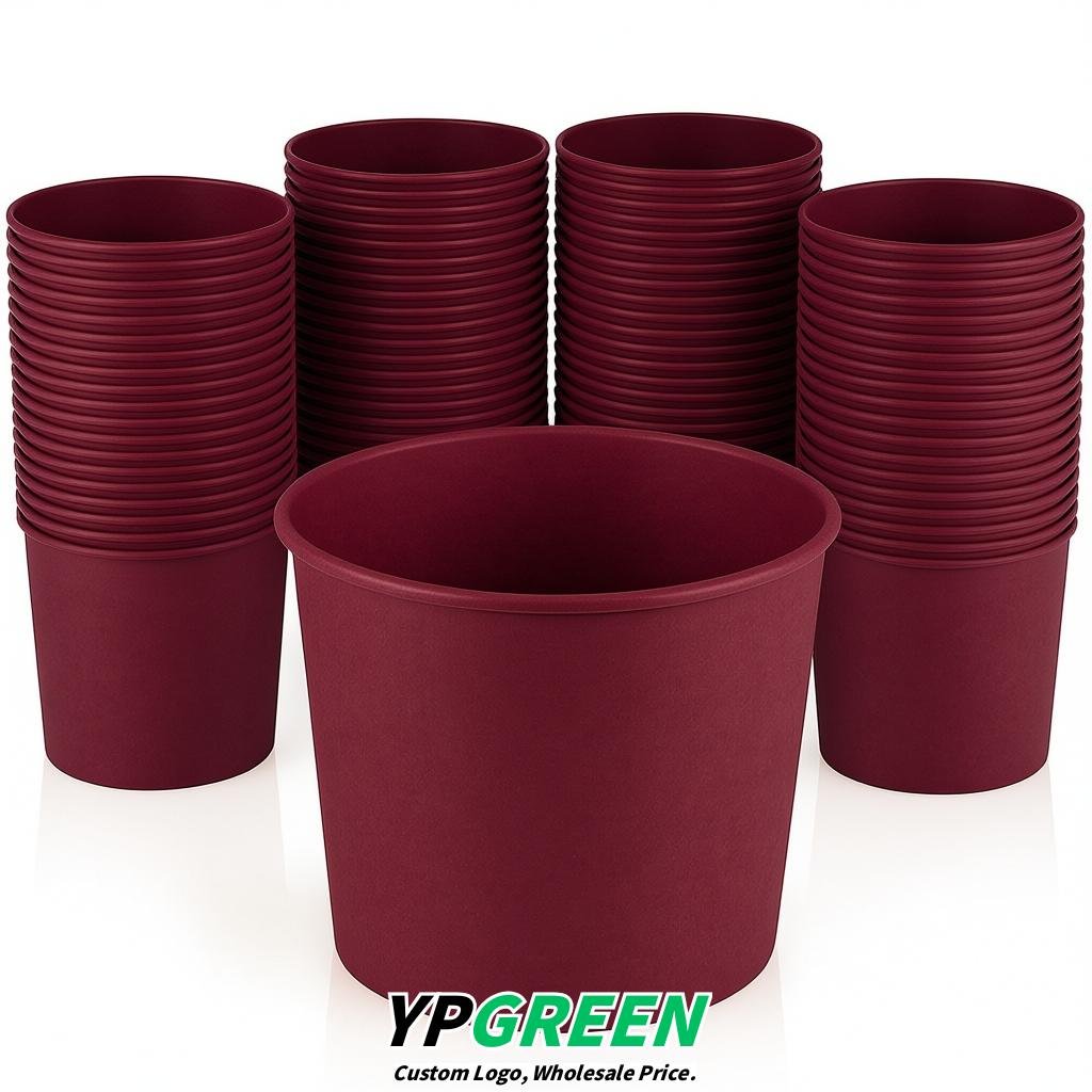 Maroon 85 oz Paper Buckets 6.9x5.7x6.3 Inches Cardboard Food Container