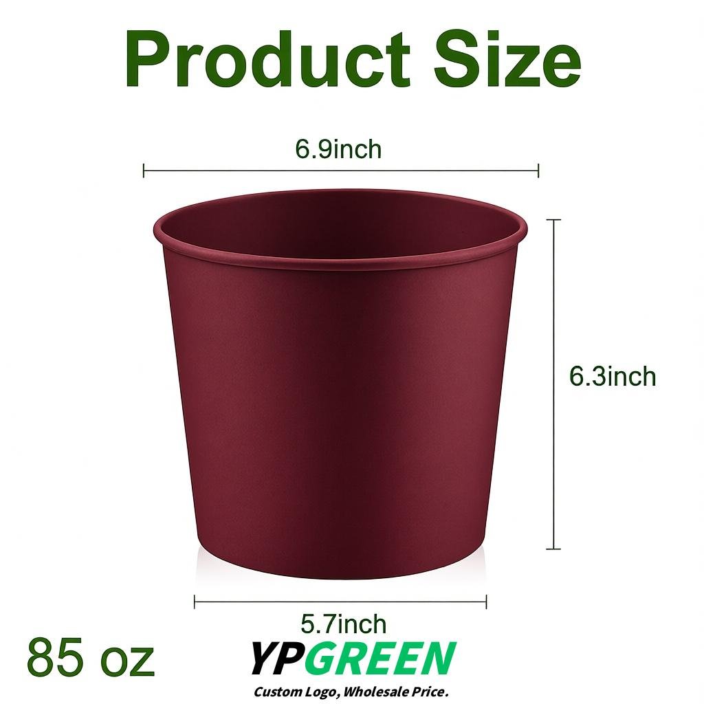 Maroon 85 oz Paper Buckets 6.9x5.7x6.3 Inches Cardboard Food Container