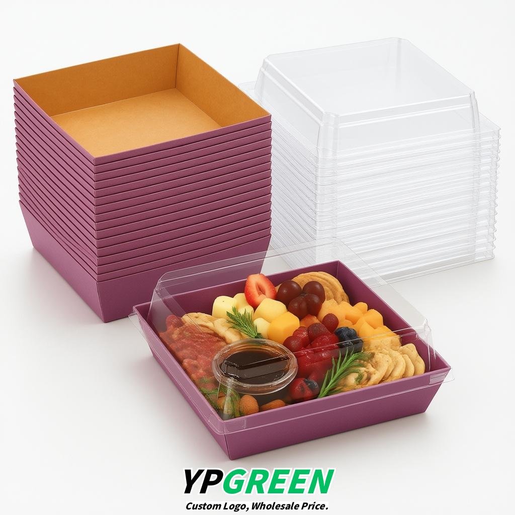 Mauve Charcuterie Boxes with Clear Lids - 4 inches & 5 inches Disposable Paper Square Food Containers