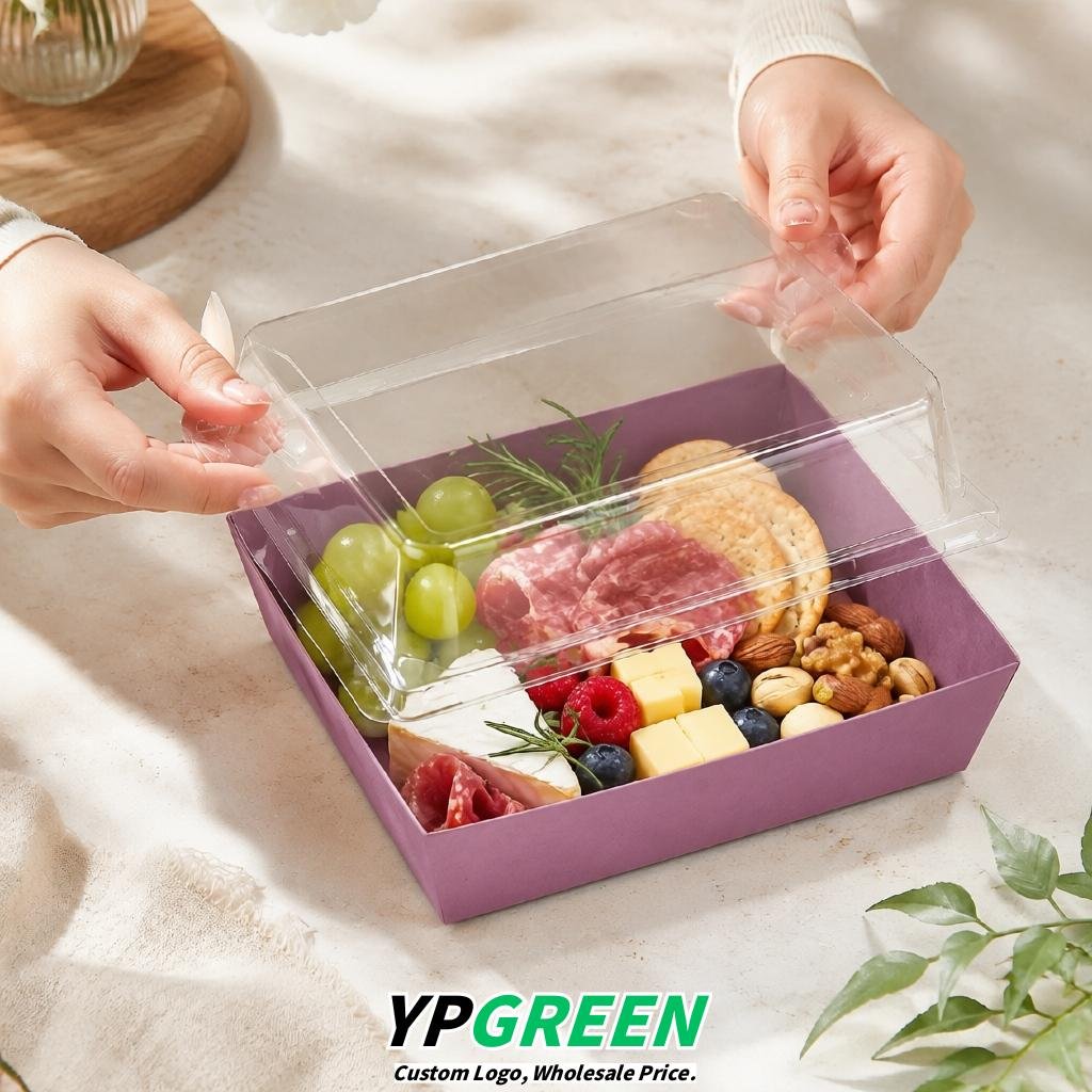 Mauve Charcuterie Boxes with Clear Lids - 4 inches & 5 inches Disposable Paper Square Food Containers