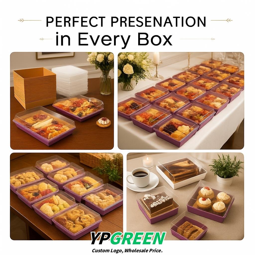 Mauve Charcuterie Boxes with Clear Lids - 4 inches & 5 inches Disposable Paper Square Food Containers