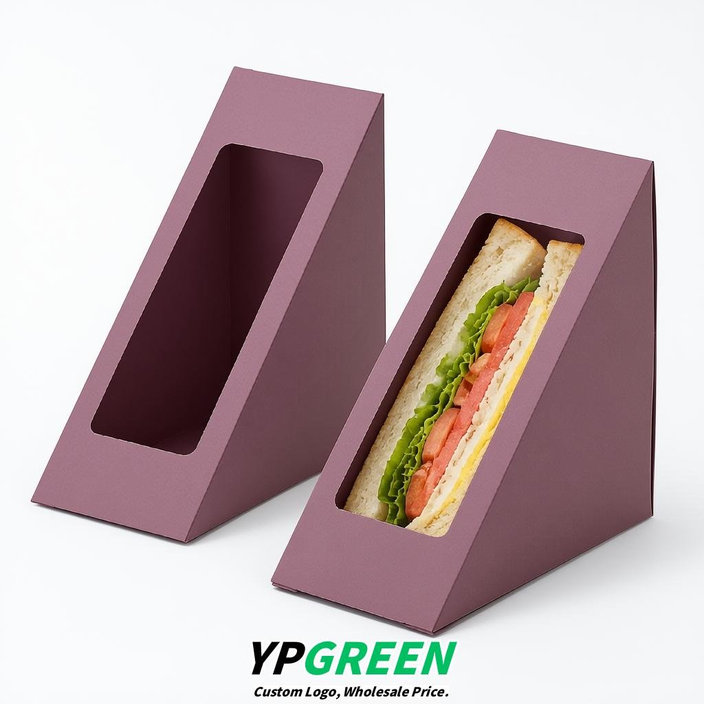 Mauve Triangle Paper Sandwich Boxes with Window 4.7x4.7x2.6 Inch - Factory Direct