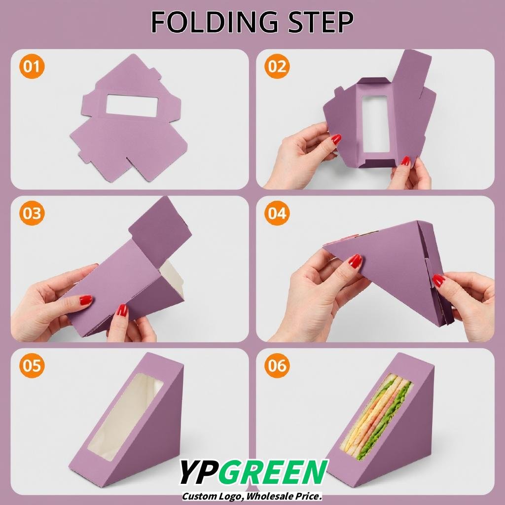 Mauve Triangle Paper Sandwich Boxes with Window 4.7x4.7x2.6 Inch - Factory Direct